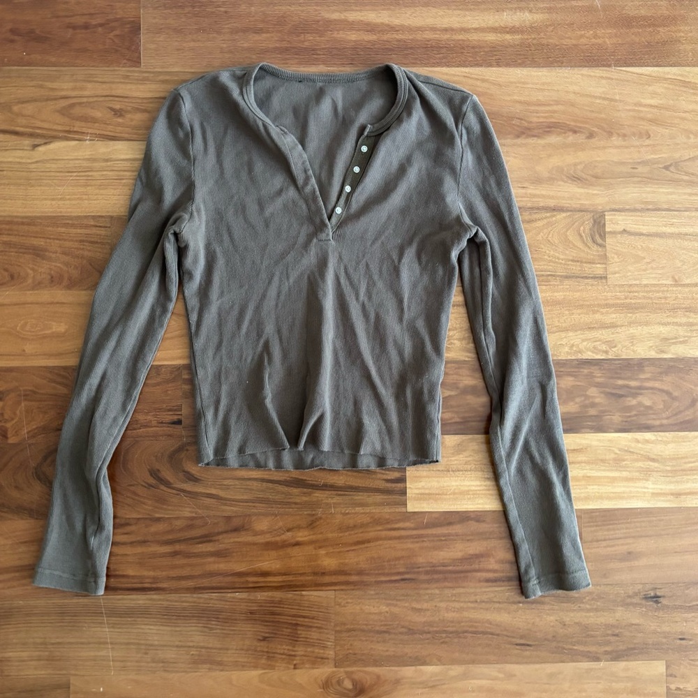 Brandy Melville Gray/Olive Polo Collar Crop Blouse